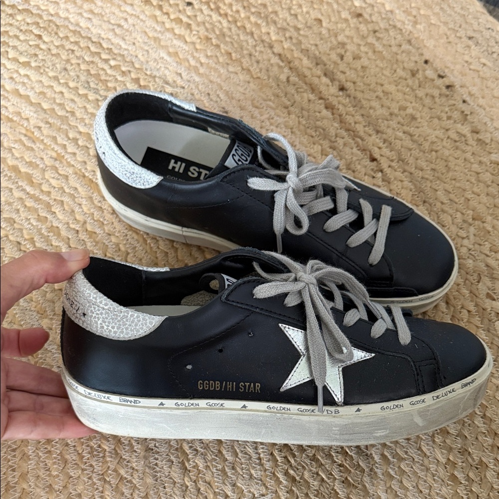 Golden Goose Hi Star Black Sneakers with White Star